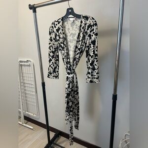 Black and White Patterned Wrap Dress